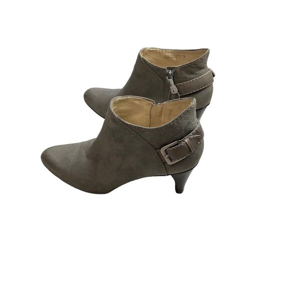 Cole Haan Gray Suede Leather Side Zip Buckle Stack Heeled Shoe Bootie Size 7B - Picture 9 of 16